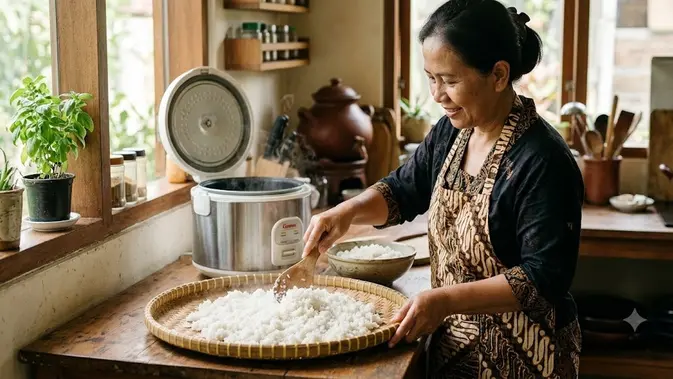 Ilustrasi memasak nasi untuk artikel 7 Cara Memasak Nasi agar Indeks Glikemik Lebih Rendah